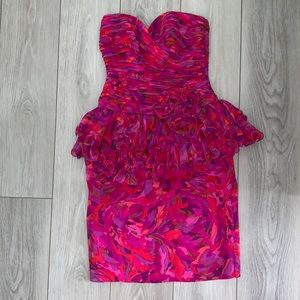 AJ BARI Strapless Ruched Floral Dress